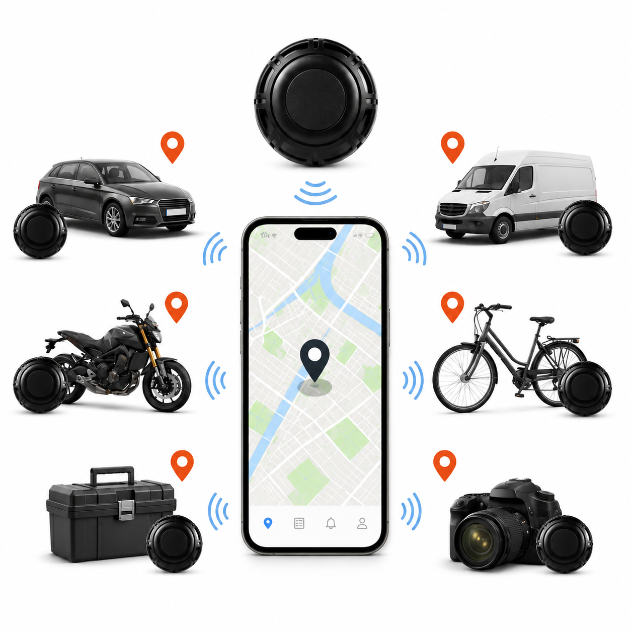 GPS tracker voor auto, fiets, scooter, bestelbus en gereedschap