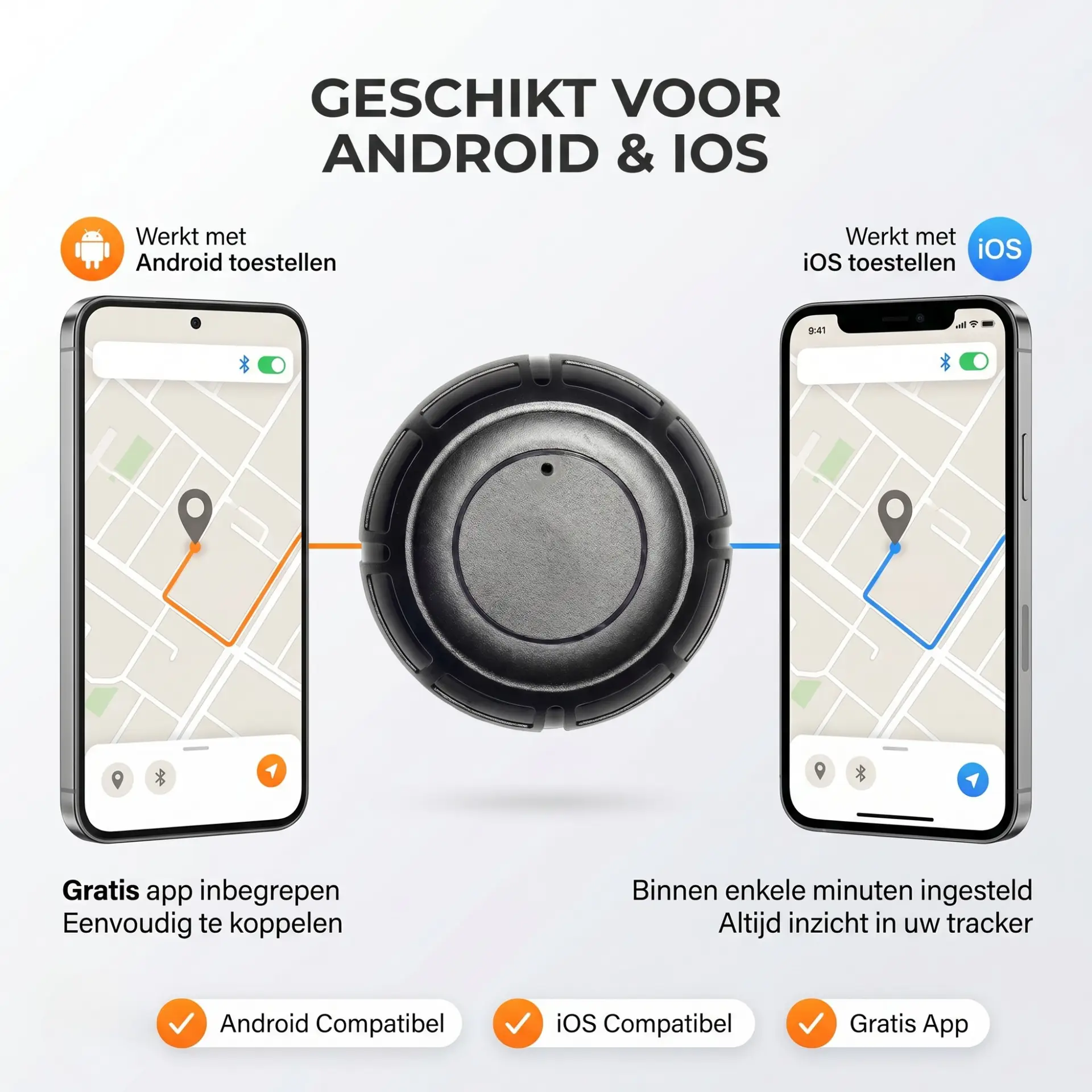 GPS tracker zonder abonnement geschikt voor Android en iOS