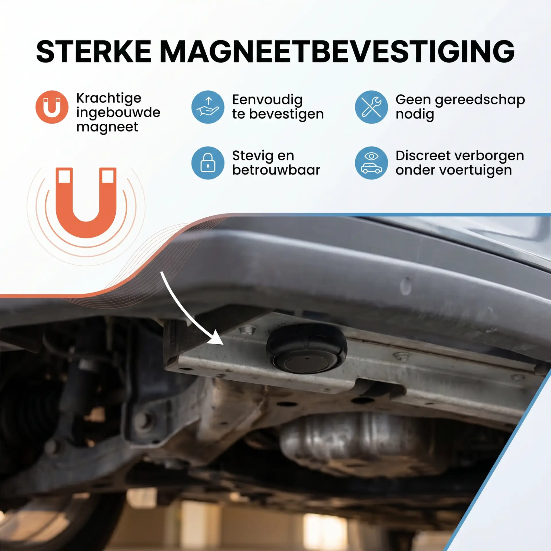 Magnetische GPS tracker bevestigd onder een auto