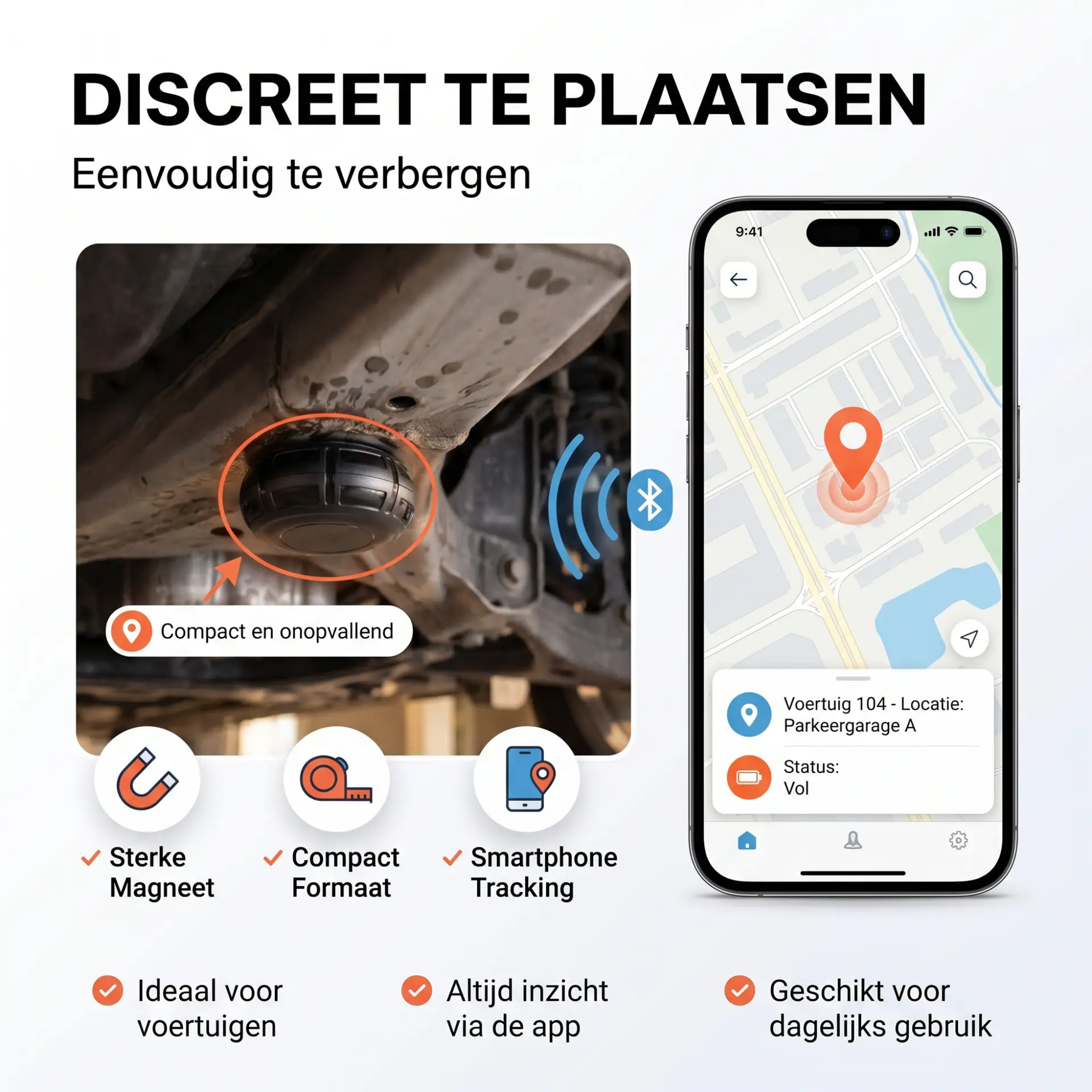 Magnetische GPS tracker discreet geplaatst onder een auto