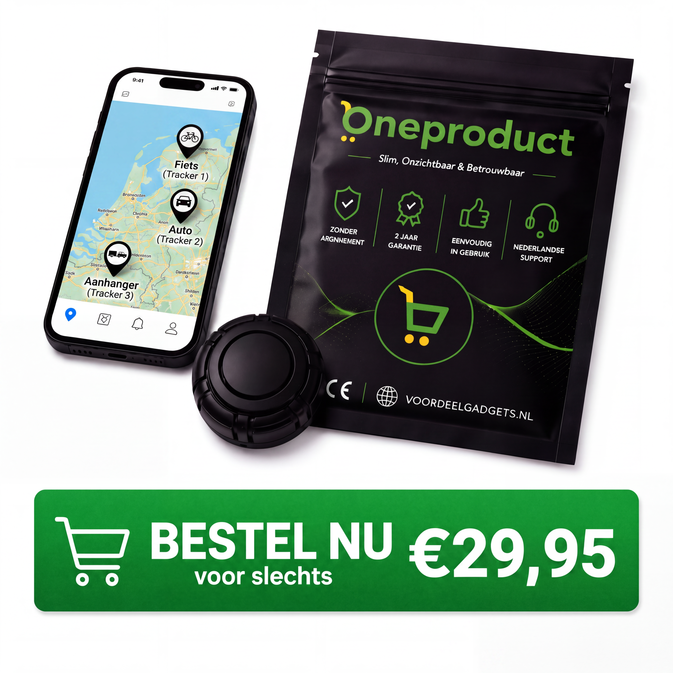 Magnetische GPS tracker zonder abonnement voor auto fiets en aanhanger